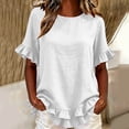 thumbnail image 2 of VBVC Women's Cotton Blend Ruffle Trim Blouse, Ladies' Lightweight Short Sleeve Top, Casual Crew Neck Shirt For Women,White,S-2XL, 2 of 6