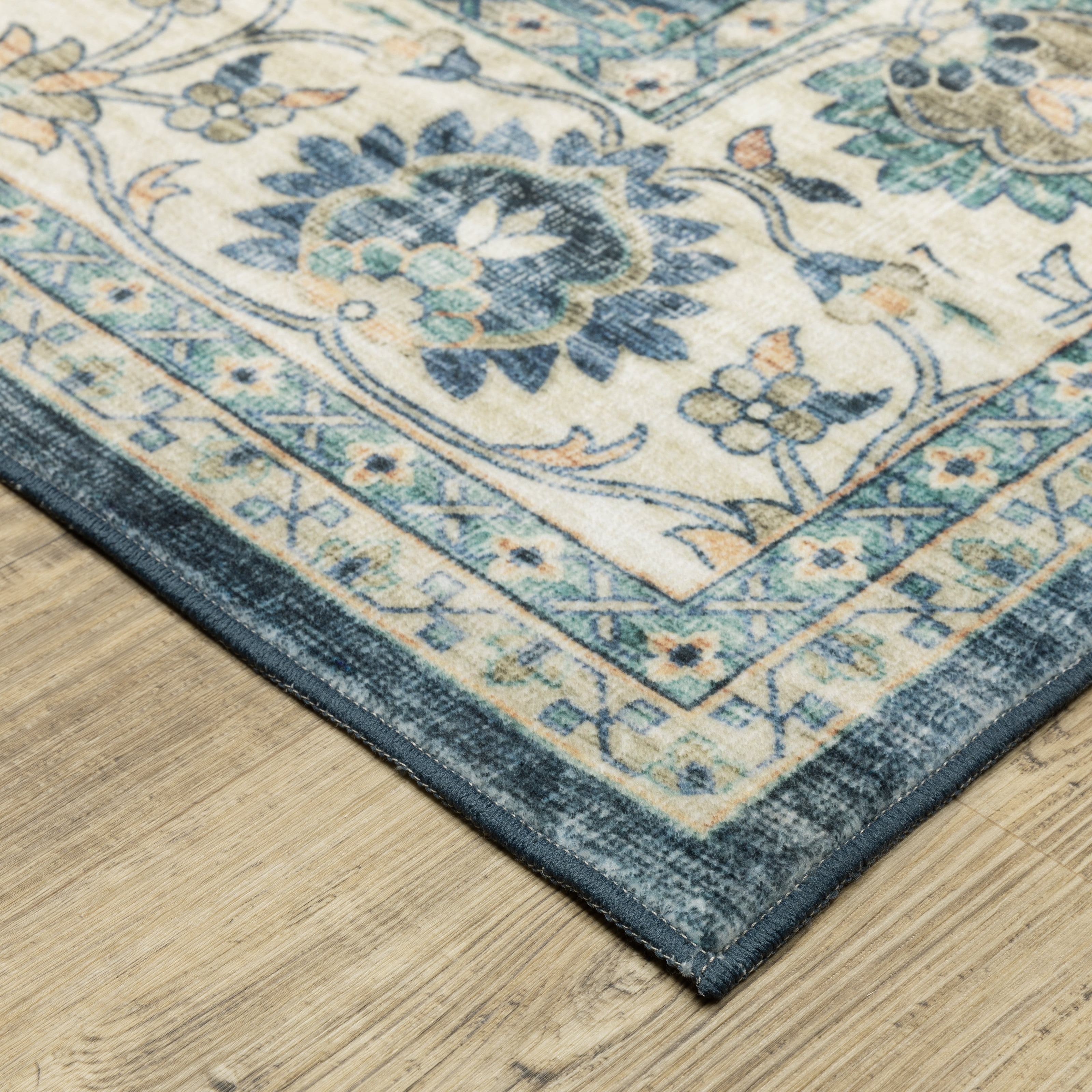 Avalon Home Sebastian Vintage Bordered Blue/ Ivory Washable Indoor Area Rug