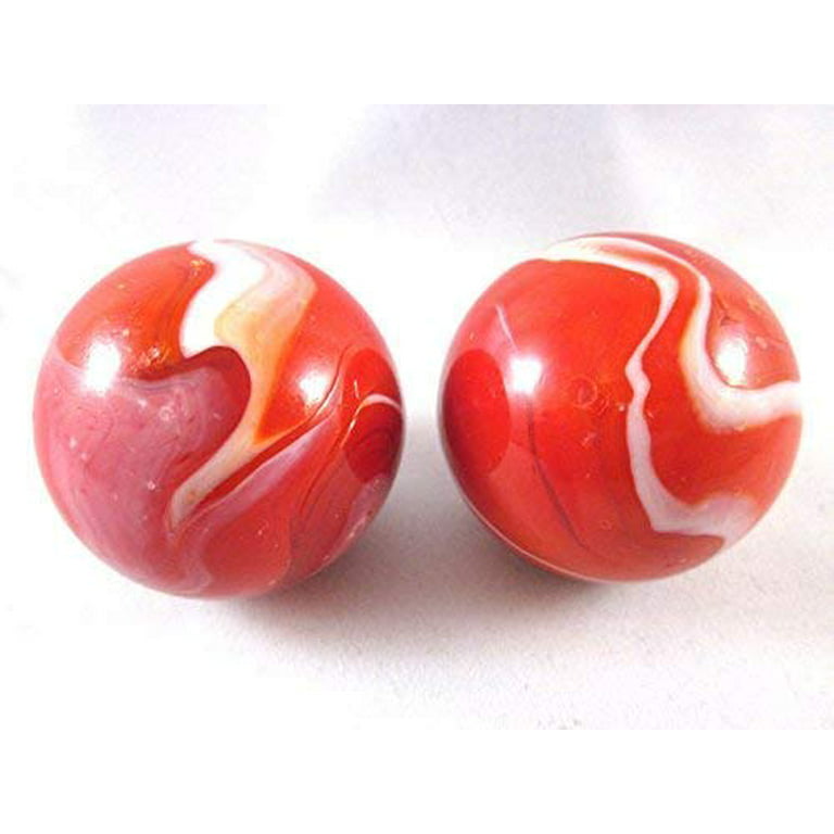 Big Game Toys Set of 2 RED Beard 35mm Boulder Red White Swirl Large Shooter  Solid Glass Marbles