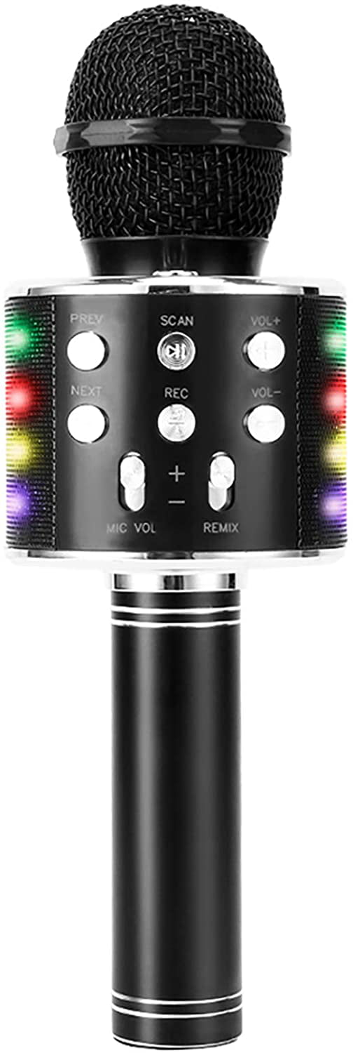 Best Toys and Gifts WGDE TOY Wireless Portable Handheld Bluetooth Karaoke Microphone with 20 LED Flashes 4 Colors to Flash with Music