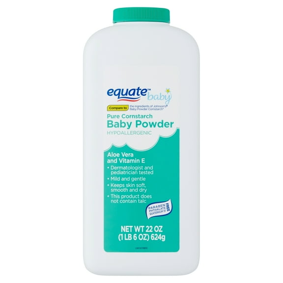 Equate Baby Pure Cornstarch Baby Powder with Aloe and Vitamin E, 22 oz