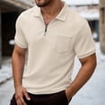thumbnail image 2 of Mens Short Sleeve Polo Shirt Chest Pocket Zip Placket T Shirt Summer Breathable Knit Top Khaki XXXL, 2 of 6