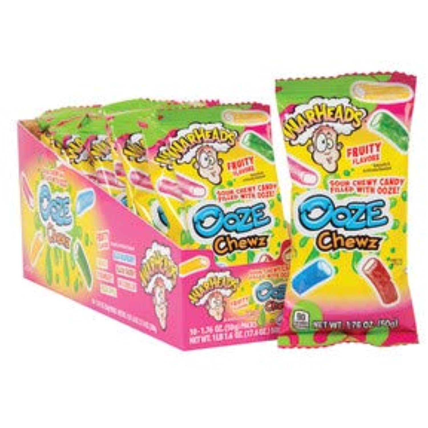 Warheads Ooze Chewz Gummi Candy Chews, 1.76 Ounce Bag - 10 Count Display  Box 