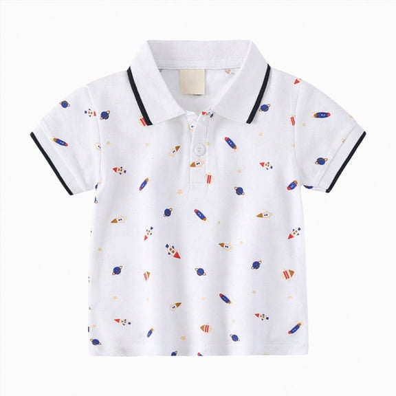 NIEWTR Kids Boys Soild Short Sleeve Polo Shirt School Uniform Casual T-Shirt Button Closure Comfortable Fit 5T 6T 7T 8T 9T 10T(A-White,5-6 Years)