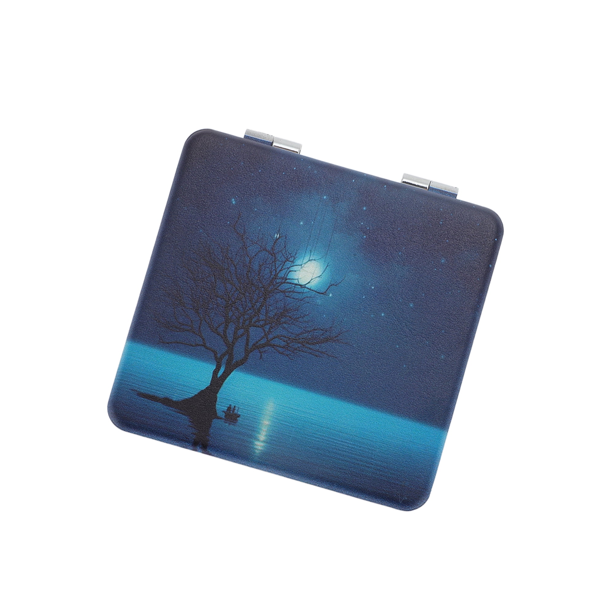 Unique Bargains 1 Pc Star Full Moon Makeup Mirror for Travel Vacation Navy Blue
