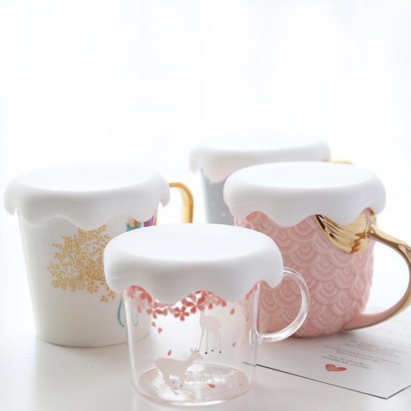 PBPBOX Snow Design White Silicone Cup Cover Leak Proof Seal Lid Portable for Travel Use