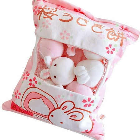 Magik Plush Stuffed Animal Imitation Snack Bag Cushion Toy Pillow with Little Dolls (Rabbit Pink, Large)