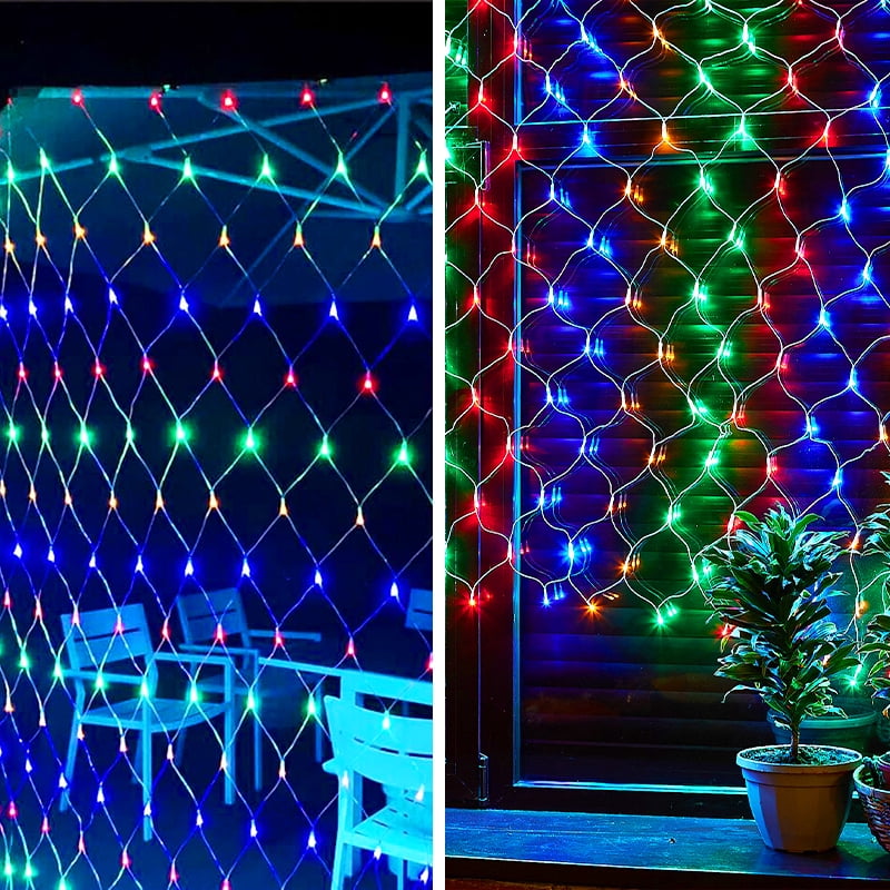 Solar Net Mesh Light 9.8ft x 6.6ft 192 LED, Waterproof Outdoor Net Light with 8 Modes for Bush, Christmas, Home, Garden Decorations(Multicolor)