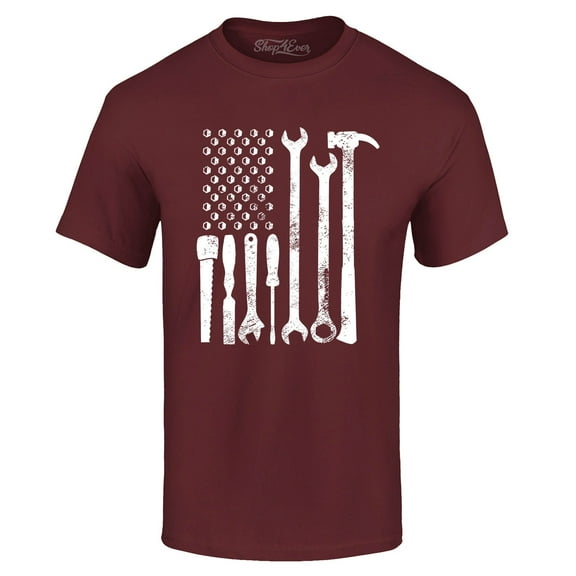 Shop4Ever Men's Mechanic Tool American Flag USA Graphic T-shirt Medium Maroon