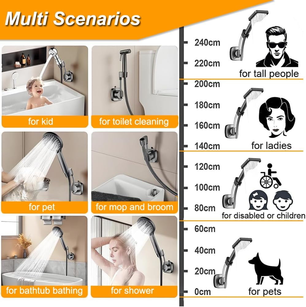 Shower Head Holder Wall Mounted, 360° Adjustable Handheld Shower Head Bracket Holder, Suction Cup Installation Shower Wand Holder, Multi-Directional Removable Wall Mounted Suction Bracket (white)Z