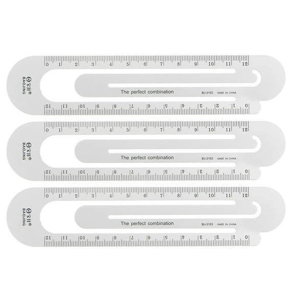 Straight Ruler 12cm Metric Paper Clip Design Bookmark Measuring Tool, Silver Tone, 3 Pieces