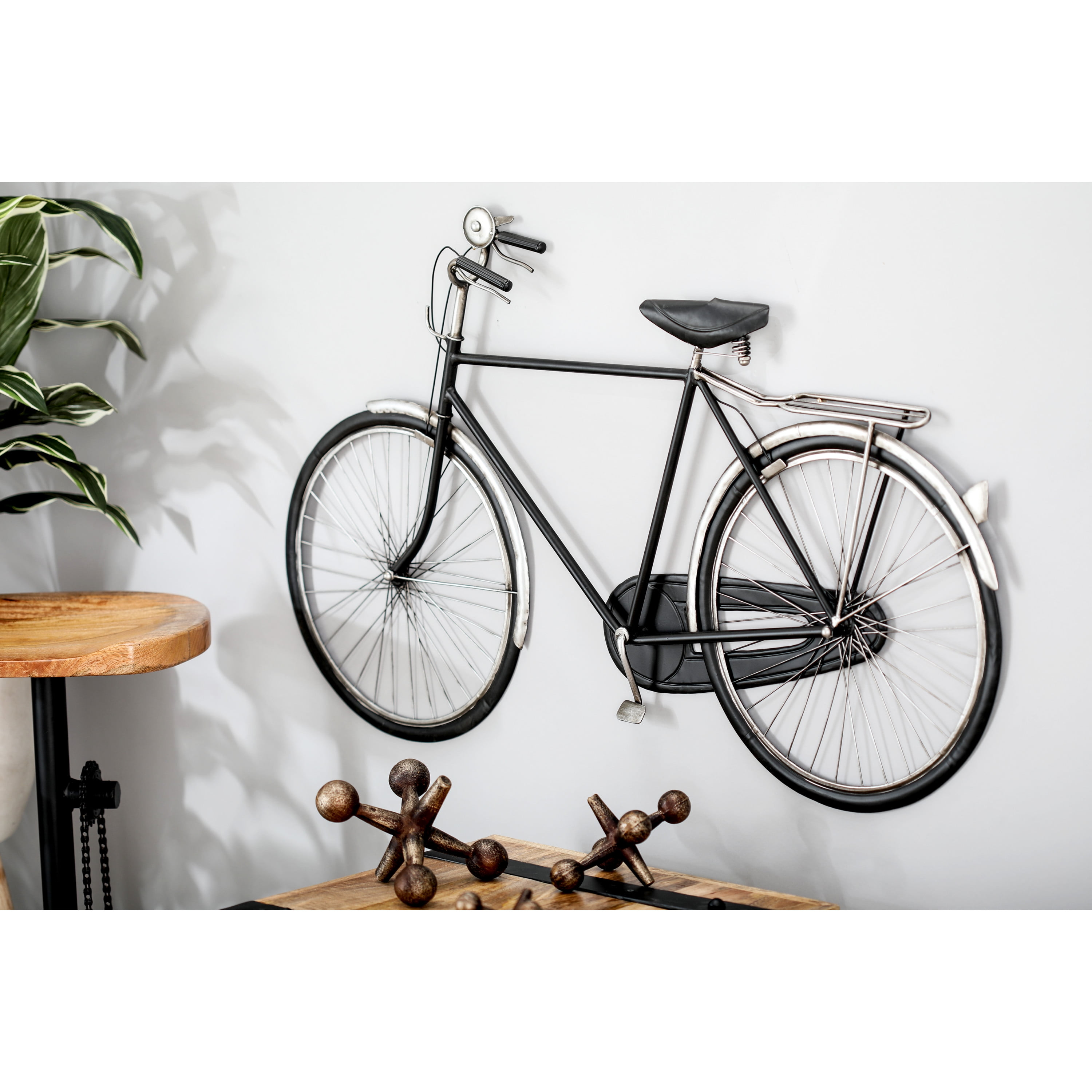 DecMode Black Metal Bike Wall Decor with Seat and Handles