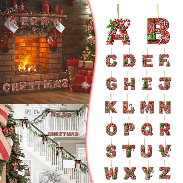 Binwennn Decorative Easter Eggs Large Centerpieces for Wedding Table 26 Pieces Red Letters Christmas Tree Decorations Candy Cane Letters With Berry Pattern Mini Alphabet Hanging Ornaments