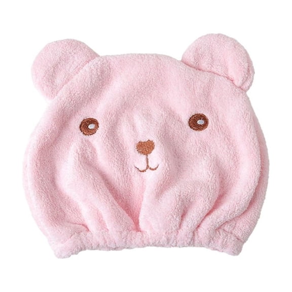 Cute Bear Microfiber Hair Drying Cap for Women Super Absorbent Coral Fleece Hair Towel Wrap for Curly Long Hair Fast Drying Anti-Frizz Spa Turban Blue - Pink-2PCS