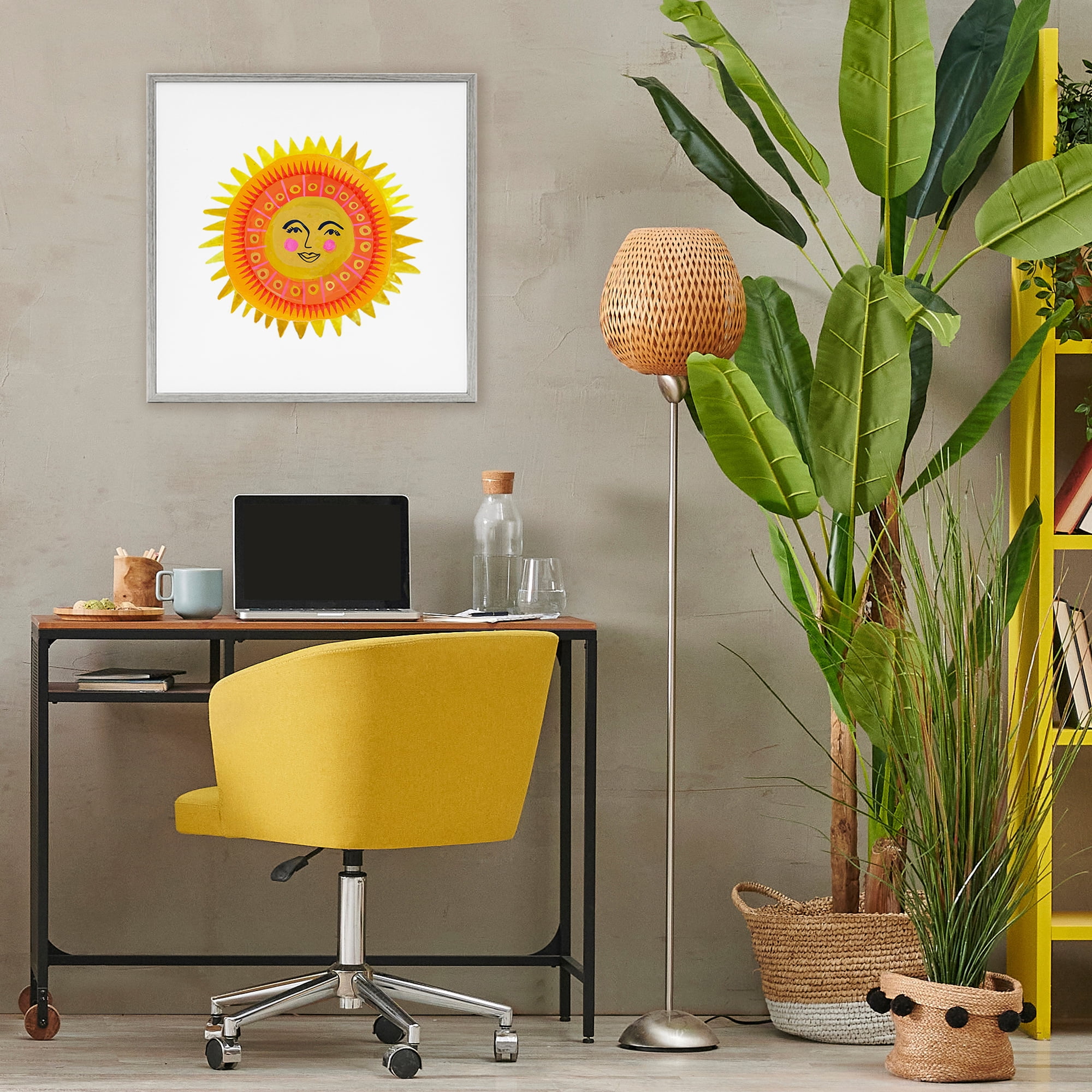Stupell Industries Eccentric Bohemian Sun Gray Framed Giclee Art, design by Katherine Herrell Studio