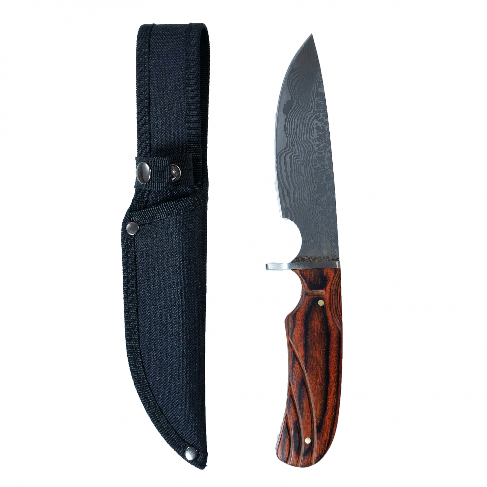 ASR Outdoor 10 Inch Full Tang Hunting Knife Wooden Handle Damascus Etched Design