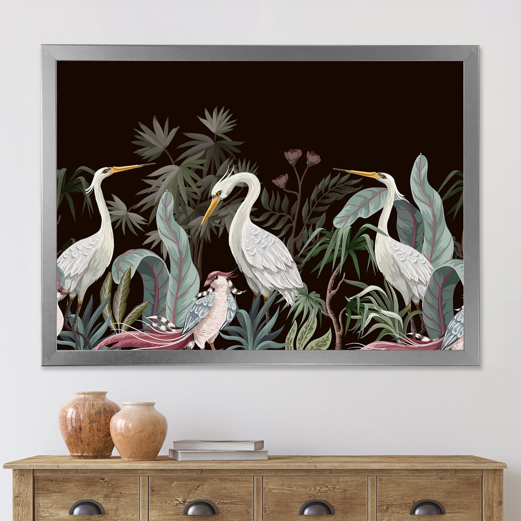 Designart 'Chinoiserie With Peonies and Birds III' Traditional Framed Art Print