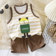 thumbnail image 2 of mgoYE Baby Boy Clothes 12-18 Months Toddler Baby Boy Summer Clothes Cute Dinosaur Tank Tops+Shorts Outfits Lightweight Elastic Cotton Short Sets|Coffee 3-6 Months, 2 of 5