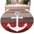 thumbnail image 2 of White Anchor Round Living Room Rugs 7 ft, Costal Purple Red Brown Wood Grain Bottom Washable Area Rug with Non-Slip Sturdy Edge Binding Round Carpet for Kitchen Office Bedroom, 2 of 9