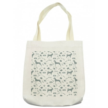 Dog Lover Tote Bag  Dog Lover Concept of Pet Silhouettes with Collar Bowl Bone  Cloth Linen Reusable Bag for Shopping Books Beach and More  16.5  X 14   Cream  by Ambesonne
