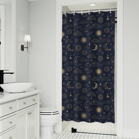Blue Sun Moon Cloud Star Comet Pattern Shower Curtain 36"x72" ,Bathroom Decorative Shower Curtains Set with 12 Hooks,Modern Waterproof Washable Shower Curtain