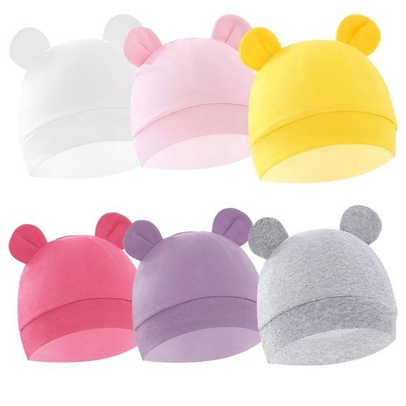 TELOLY 6 Pack Baby Soft Beanies Caps with Stand Ears,Newborn Baby Boys Girls Cotton Hats,0-6 Months Baby Beanies