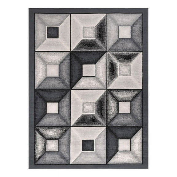 Lela Collection Ivory and Charcoal Gray Geometric Polyester Rug - 7'6" X 10'6"