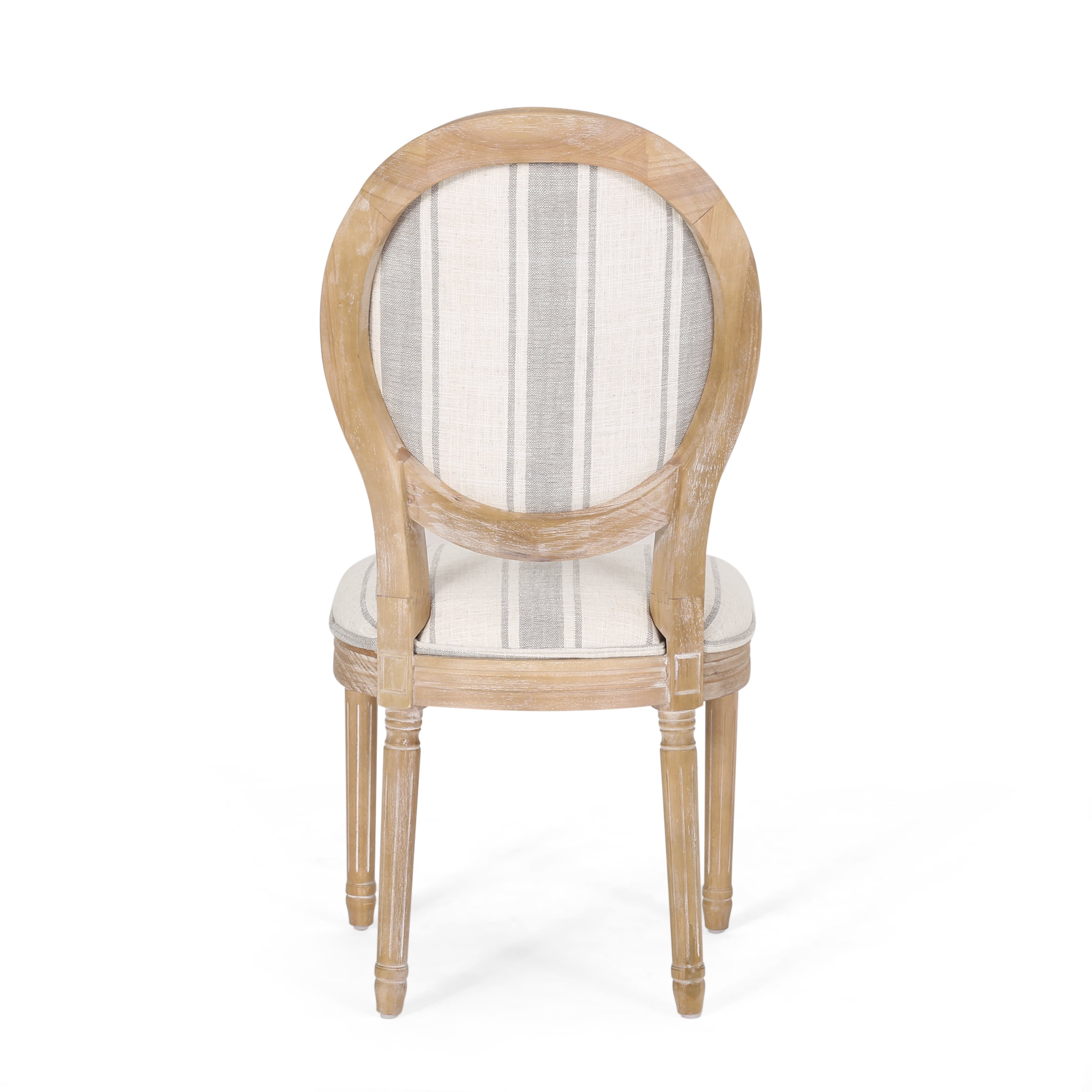 Noble House Karter Indoor French Fabric Dining Chairs, Set of 2, Gray Stripes