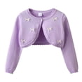 thumbnail image 2 of HAOTAGS Girls Short-Length Knitted Cardigan with Bow Detail Casual One-Button Open Front Cover Up Jacket Purple Size 2T, 2 of 9