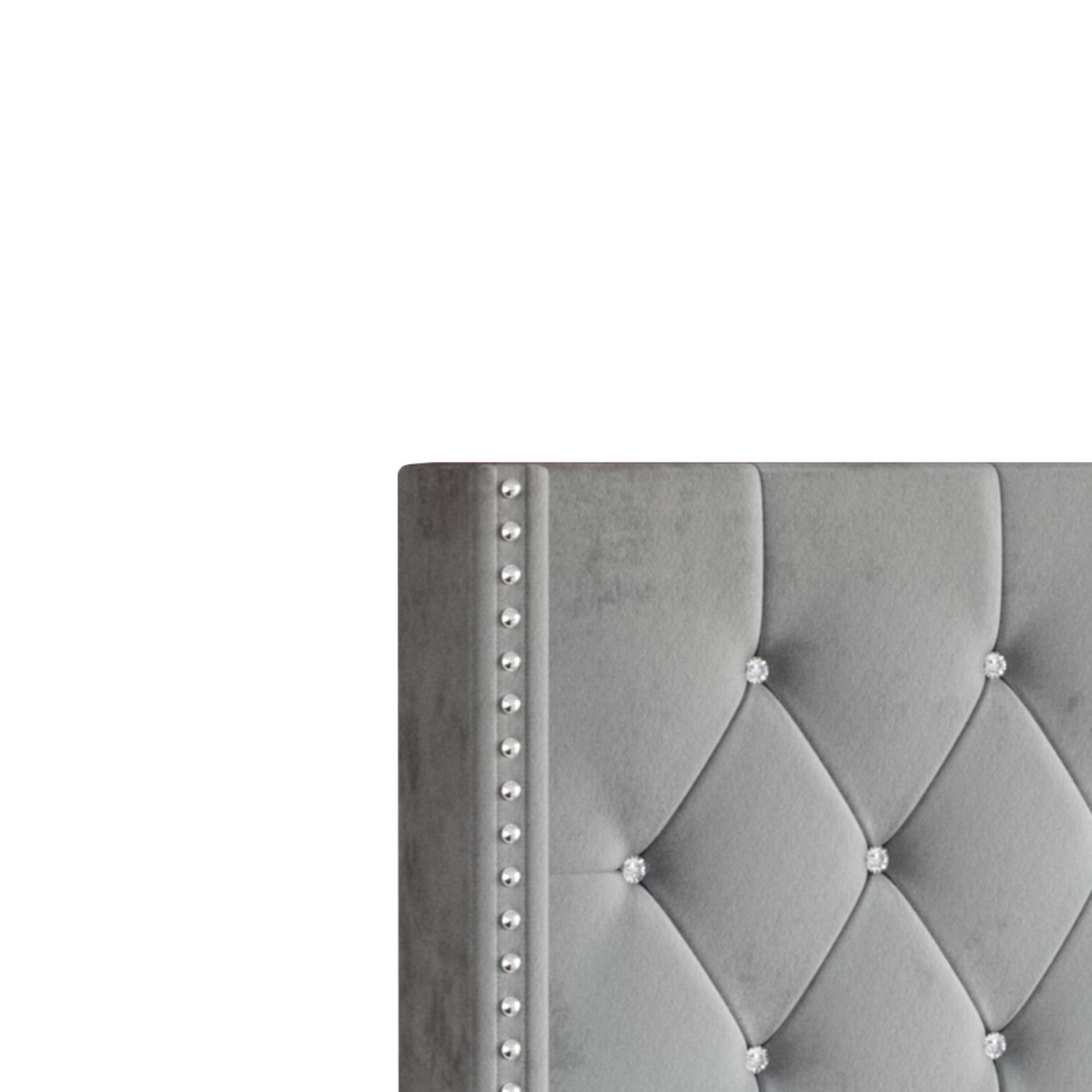 Home Design Homer Twin Diamond Tufted and Nailhead Trim Velvet Wingback Platform Bed Frame for Adult, Silver Gray, Easy Assembly