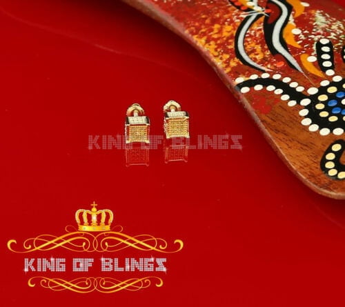 King of Bling's 0.05ct Diamond 925 Sterling Silver Yellow Stud Gents / Ladies Square Earrings