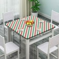 thumbnail image 2 of Elastic Edge Card Table Covers Fitted Square, Candy Cane Striped - Red_Green Pattern Printed on Stain Resistant Polyester Table Cloth, Great for Home Kitchen Parties Holiday Dinner,36" x 36", 2 of 4