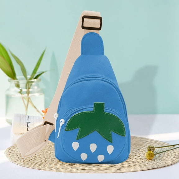 s Strawberry Crossbody Bag Lightweight Canvas Purse for s Age 3-11 - Machine Washable Daily Use Shoulder Bag for Little s(Blue)