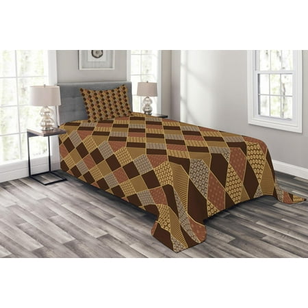 Brown Patchwork Quilt Brown Bedspread Set, Lozenge Pattern in Patchwork Style Classical Old Fashioned Floral, Decorative Quilted Coverlet Set with Pillow Shams Included, Brown Pale Brown Cinnamon, by Ambesonne ()