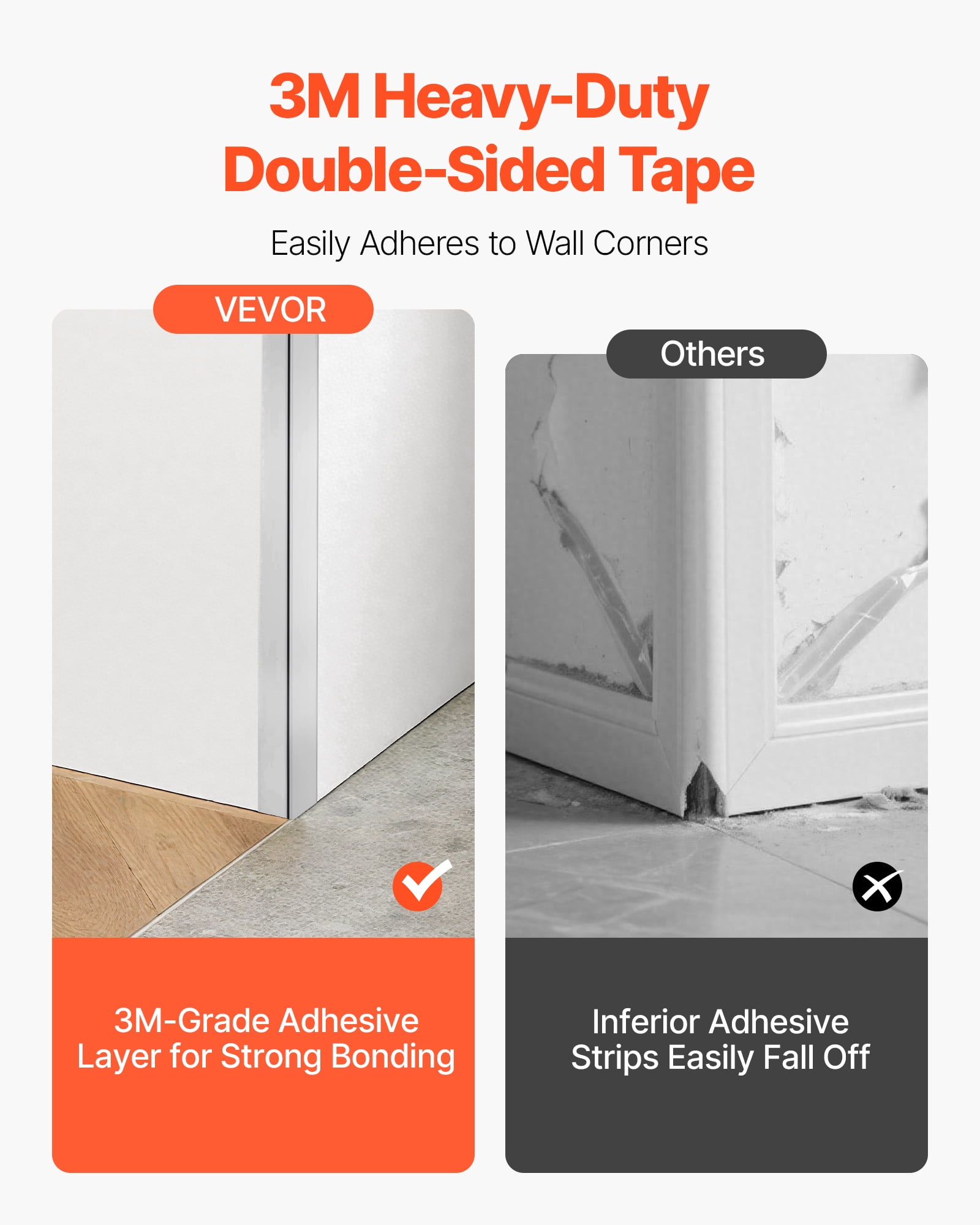 VEVOR Stainless Steel Wall Corner Protector, 1.5 x 1.5 x 96 inch, 10 Pack Metal Corner Guards, 304 Stainless Steel Edge Trim 90-Degree Angle for Home,Office,Commercial Wall Protection, with 3m Tape
