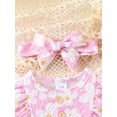 thumbnail image 5 of CIYCuIT Infant Baby Girls Summer Cute Romper Floral Print Sleeveless Ruffles Jumpsuit Newborn Crew Neck Sweet Fashion Bodysuit with Bow Headband 3M 6M 9M 12M 18M, 5 of 9