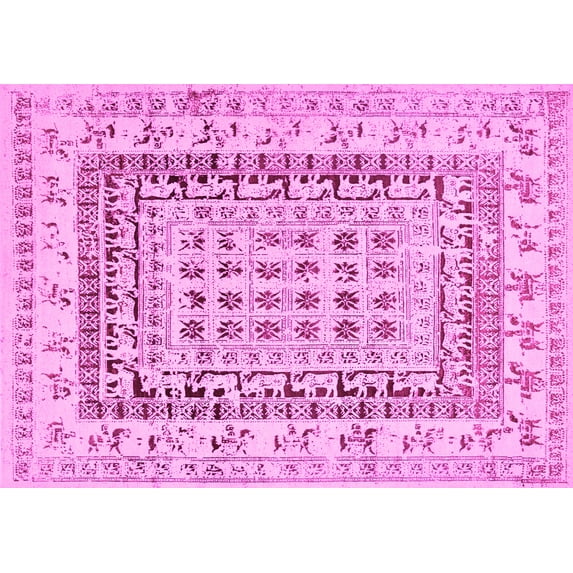 Ahgly Company Indoor Rectangle Oriental Pink Industrial Area Rugs, 7' x 9'
