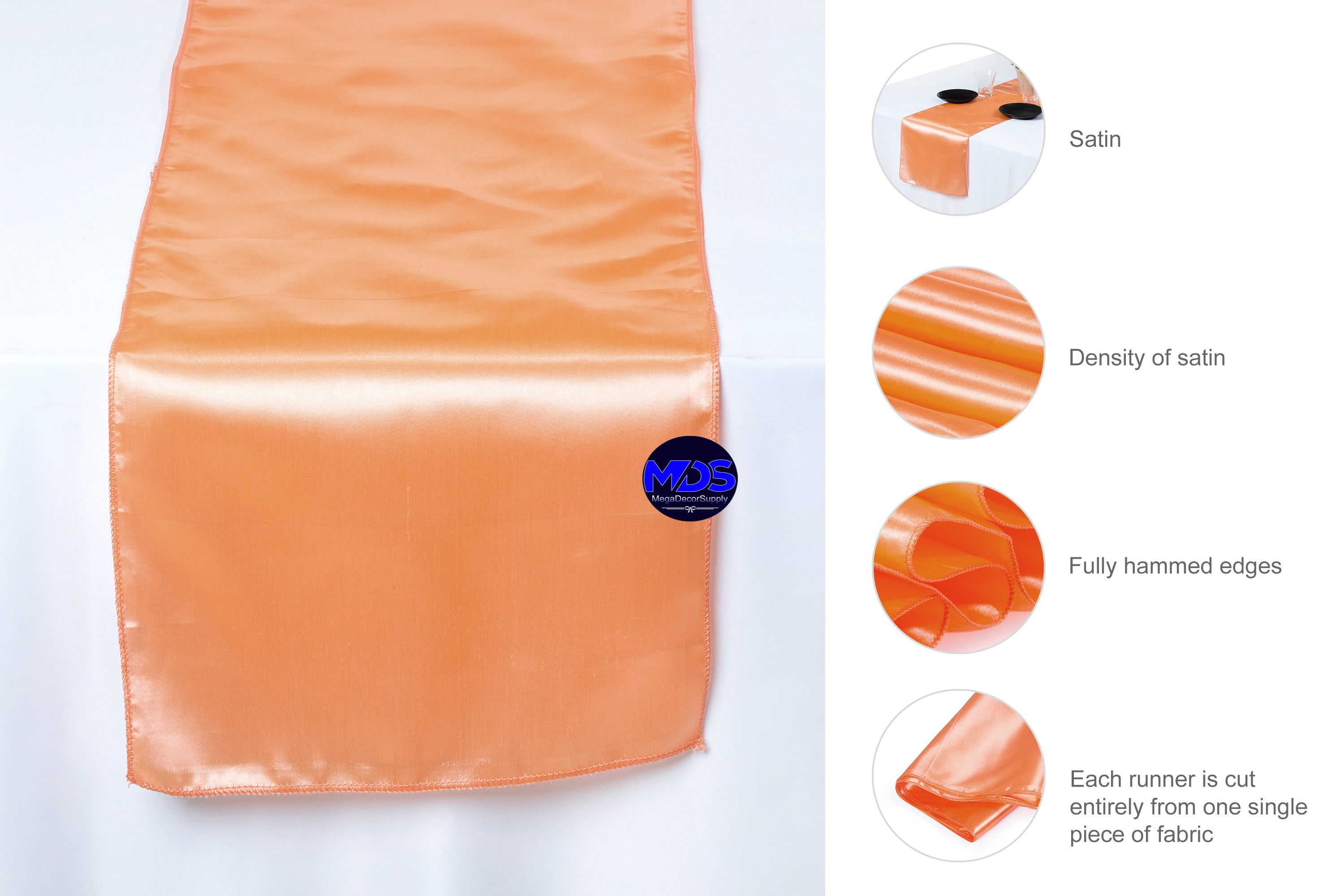 MDS Pack of 10 Wedding 12 x 108 inch Satin Table Runner for Wedding Banquet Decoration -Pitch
