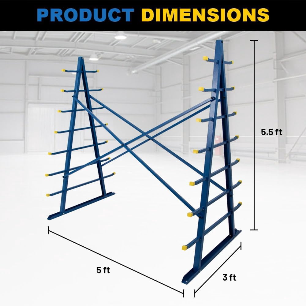 Yeeoy Steel Horizontal Storage Rack, 7 Tier Detachable Lumber Storage Rack, Heavy Duty Adjustable Pipe Rack Lumber Organizer Shelf for Garage Workshop Shed Basement, Blue