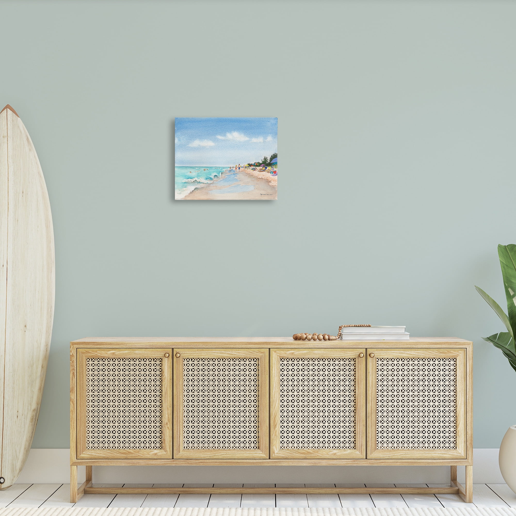 Stupell Industries Traditional Beachgoers View Landscape Painting Gallery Wrapped Canvas Art Print Wall Art, 20 x 16