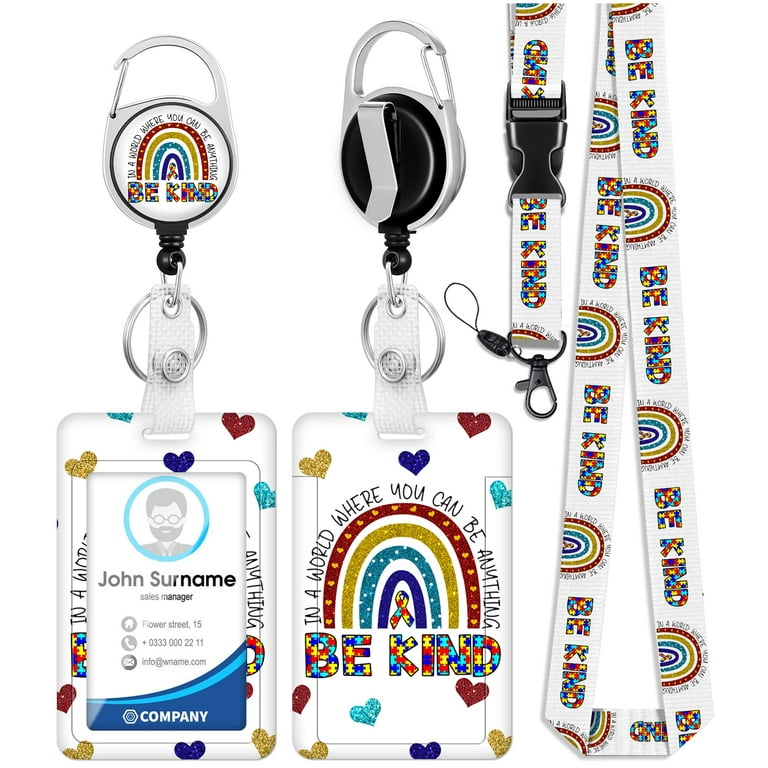 ID Badge Holder with Lanyard and Retractable Badge Reel Clip, Rainbow Be  Kind Autism Awareness Card Name Tag Lanyard Vertical ID Protector Bage  Clips for Nurse Nursing Doctor Medical Student 