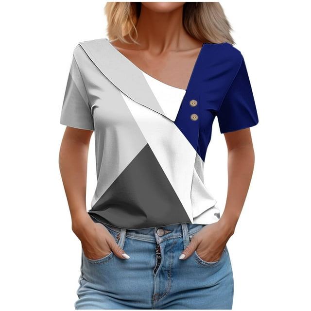 Blouses pour Femmes Col en V Décontracté Manches Courtes Printemps et Été