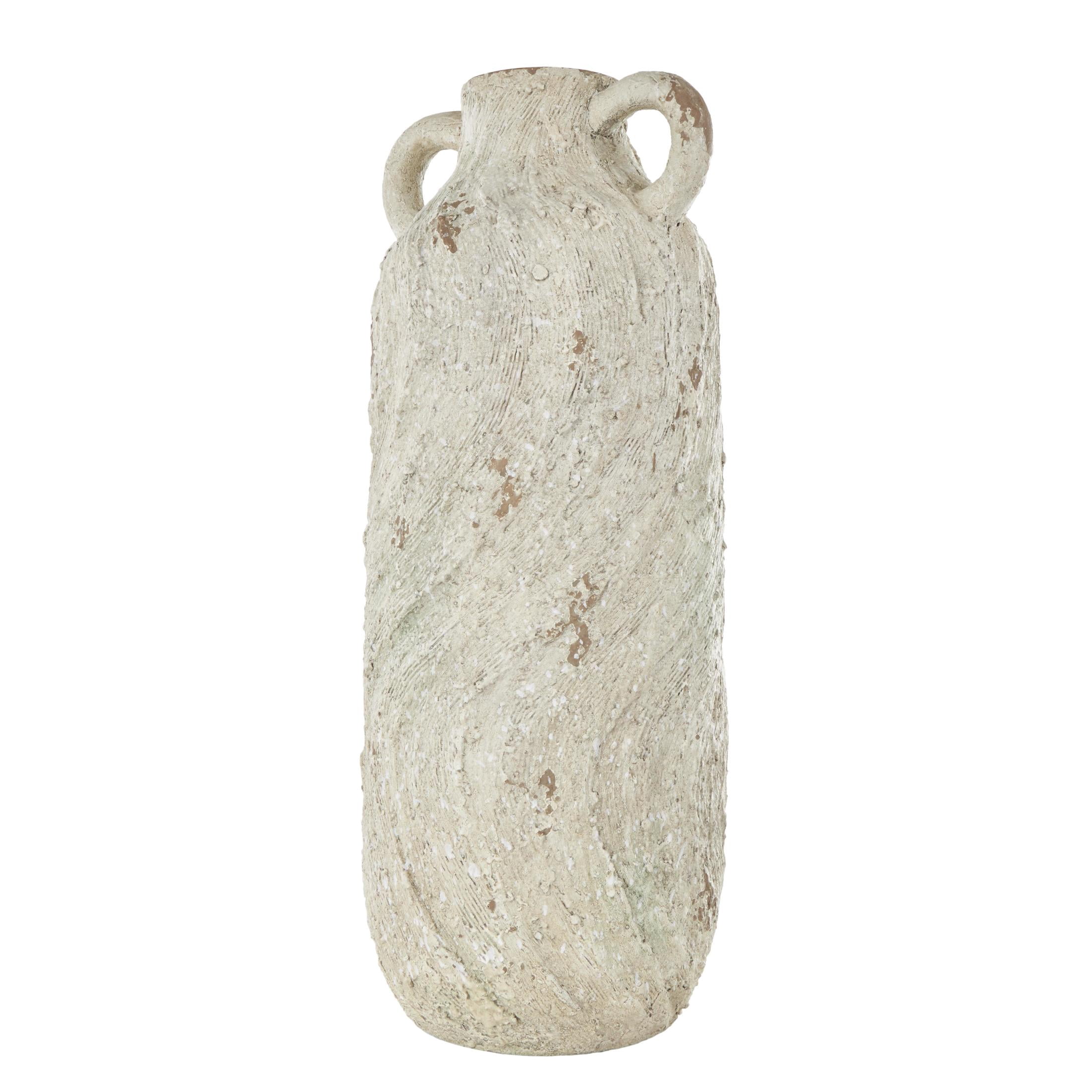 DecMode 22" Antique Textured Amphora Cream Magnesium Oxide Vase with 2 Small Handles