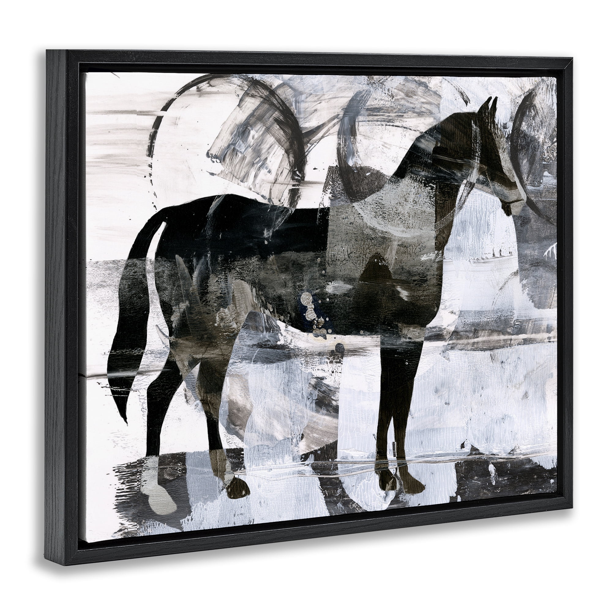 Stupell Industries Circle Pattern & Horse Animals & Insects Painting Black Floater Framed Canvas Art Print Wall Art, 21 x 17
