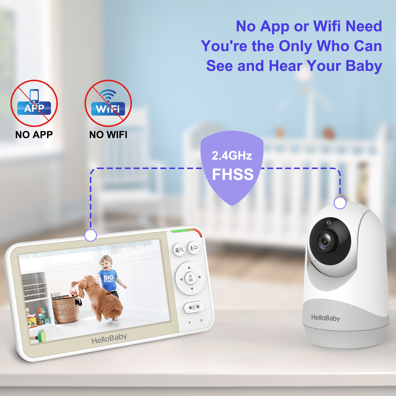 HelloBaby Video Baby Monitor-HB6256 with Remote Pan-Tilt and Zoom, 1000ft Long Range, No WiFi, 5.0" LCD, Night Vision, Lullabies, and Two-Way Audio