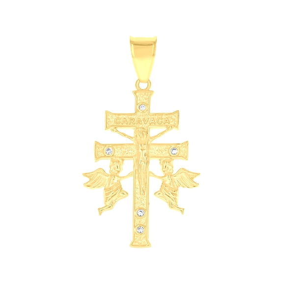 10k 10kt Yellow Gold Unisex Cubic-zirconia Caravaca Cross Religious Pendant Pendant Necklace for Men Women