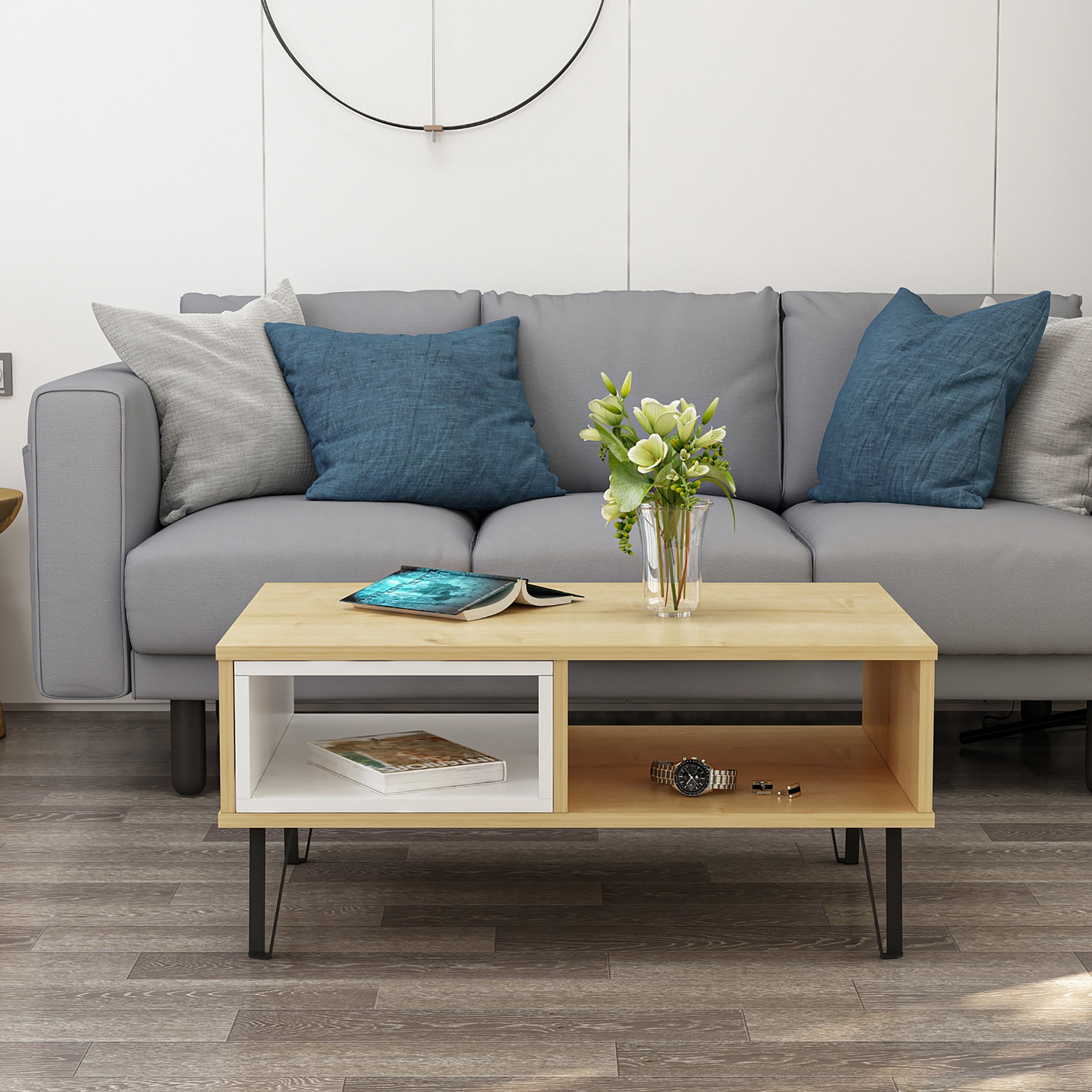 Ada Home Décor Modern Mendoz Wooden Rectangle Coffee Table, Oak