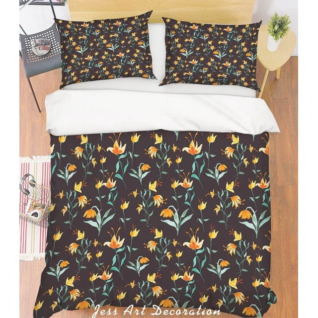3D Yellow Floral Dark Quilt Cover Set Bedding Set Pillowcases 43