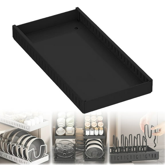 Pull Out Pots and Pans Organizer Under Cabinet, Expandable Sliding Pot Lid Rack with Adjustable Dividers, Heavy Duty Slide Out Cookware Storage for Kitchen Cabinets, Pantry & Countertop, Black