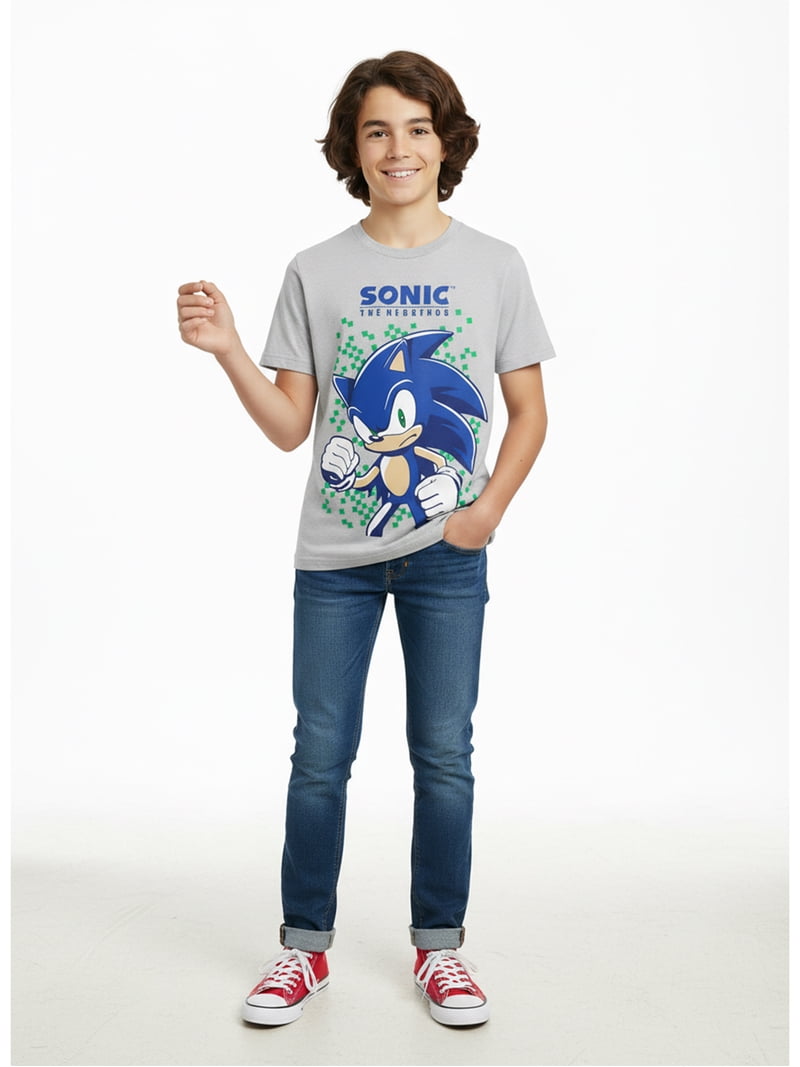 SEGA Boys Sonic the Hedgehog, Crew Neck, Short Sleeve, Graphic T